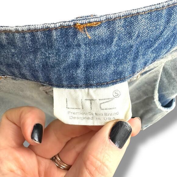 LIT2 Y2K Light Wash Distressed High Slit Midi Festival Coachella Denim Skirt - Picture 6 of 7